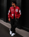 (CJ-19) Men's  Gothic Cross Patched Leather Streetwear Jacket