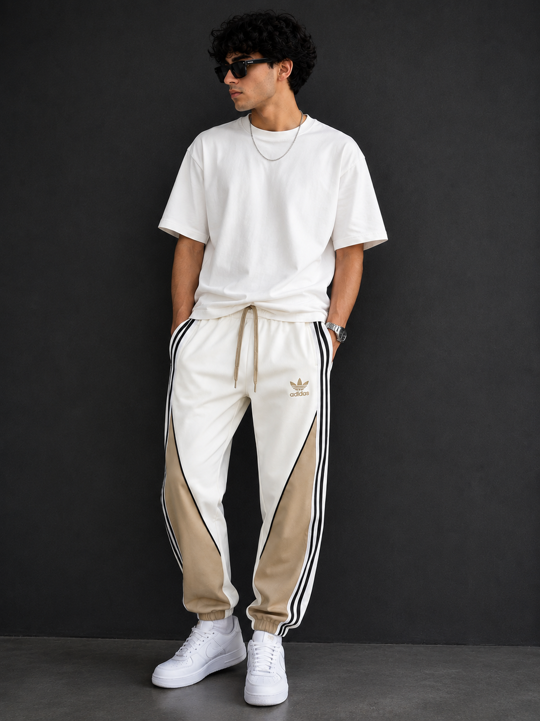 BT- 007 | Urban Contrast Track Pants – White & Beige