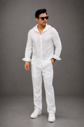 LI-135 | Men's Summer White Linen Hoodie Shirt & Trouser Set