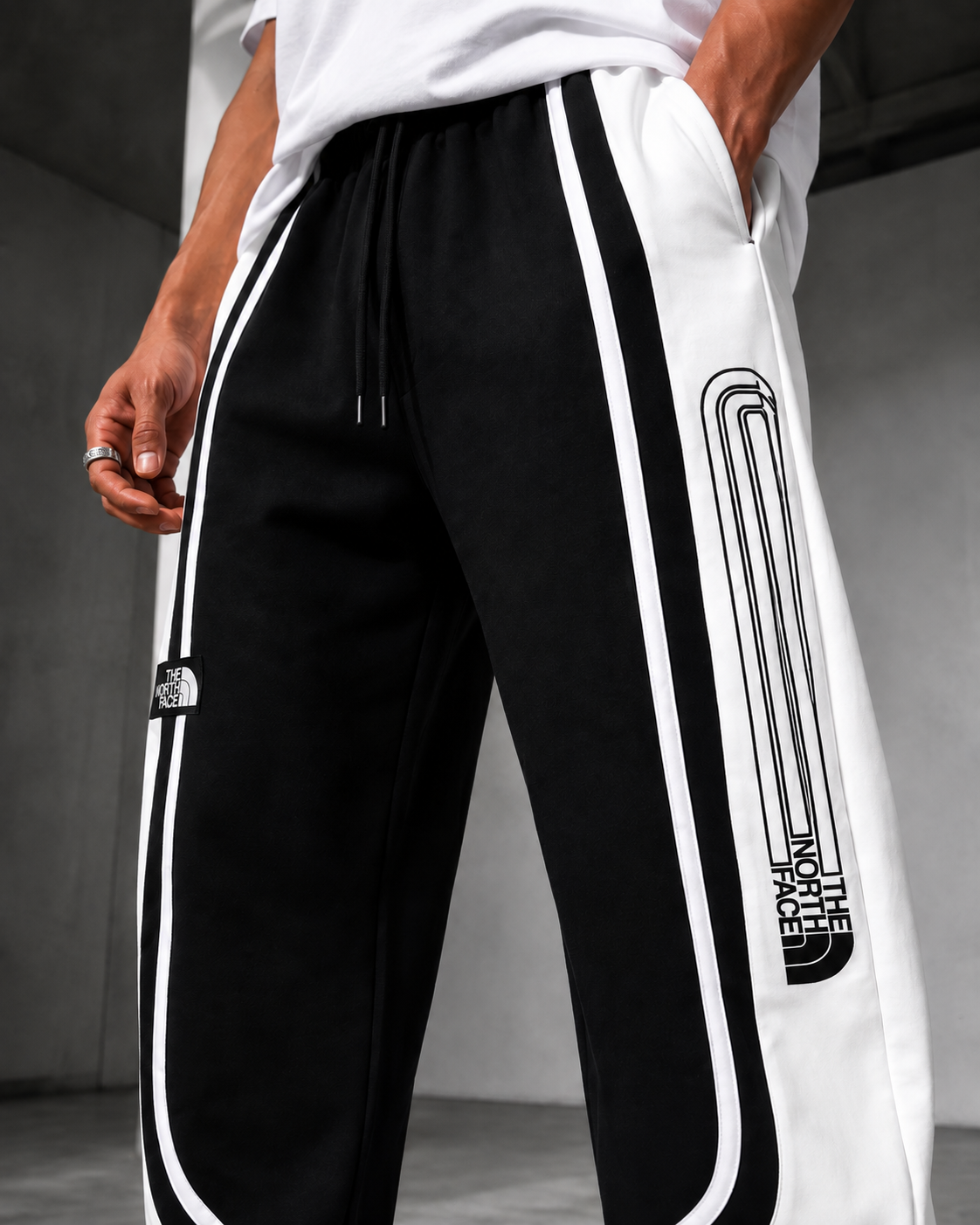 BT - 011 | AARA Black & White Premium Track Pants – Contrast Panel Streetwear