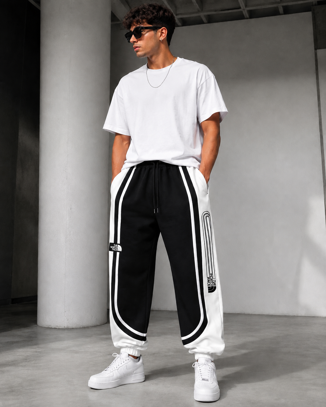 BT - 011 | AARA Black & White Premium Track Pants – Contrast Panel Streetwear