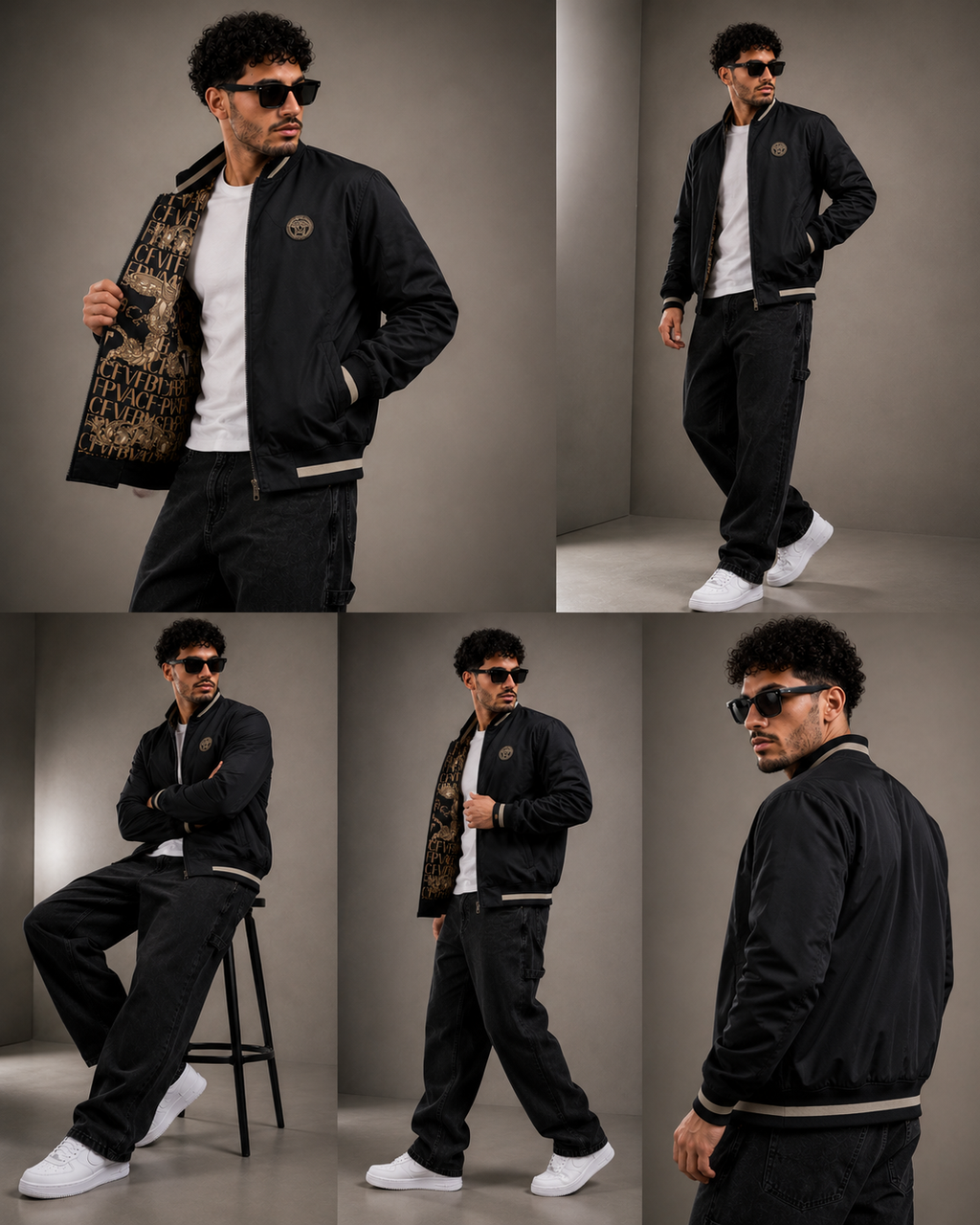 (CJ-29): Premium Men's Designer Bomber Jacket - Reversible Look Patterned Trim