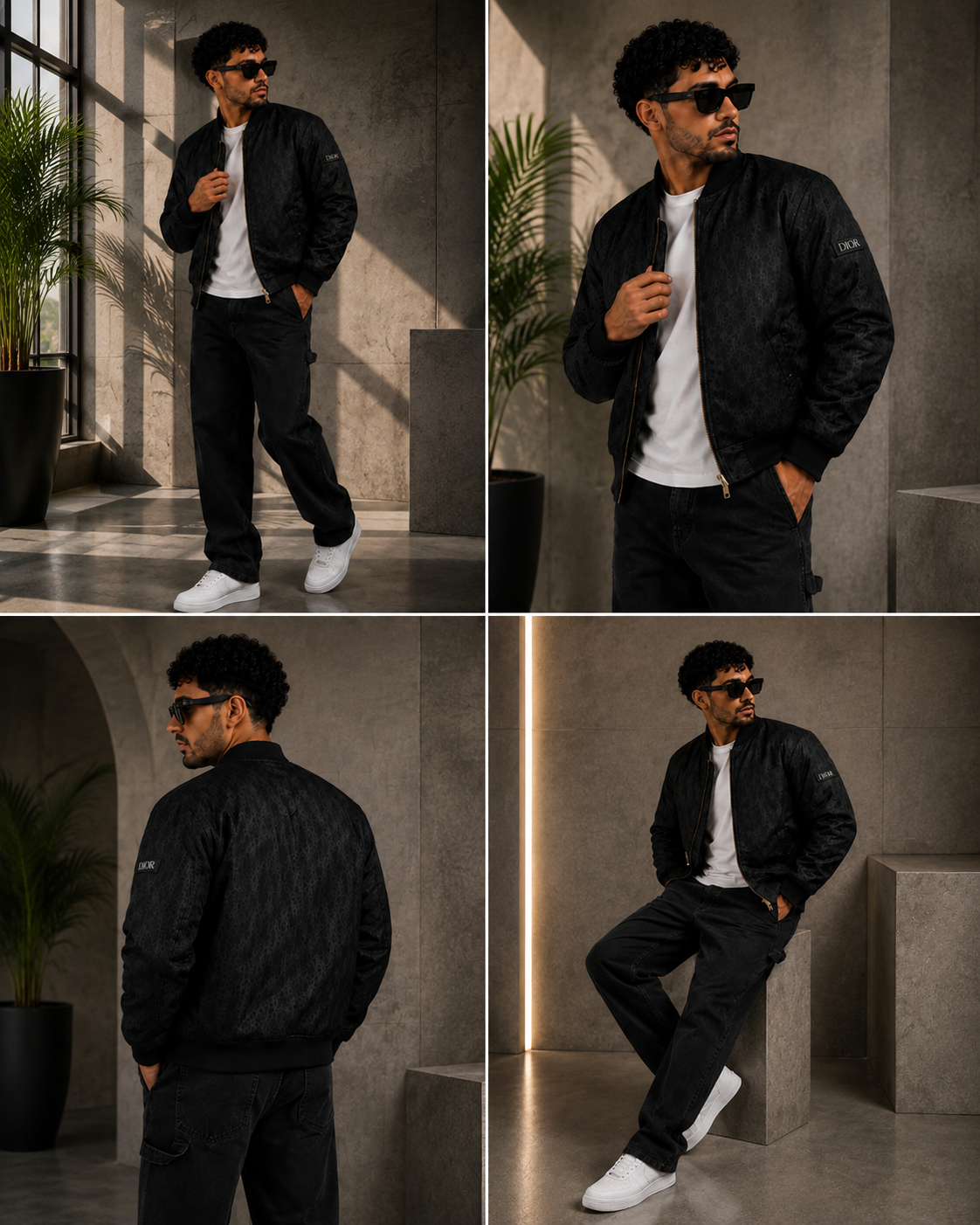 (CJ-31) Men's Bomber Jacket and Wide-Leg Denim Outfit Set
