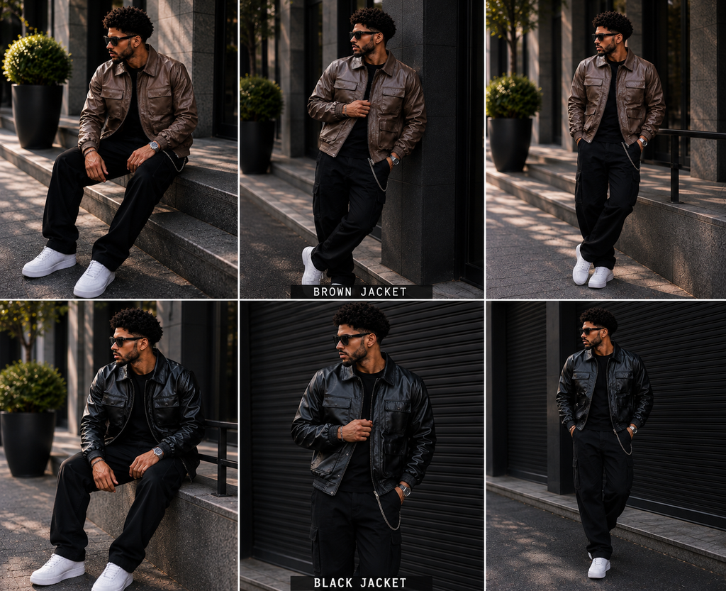(CJ-20) Premium Black Cargo Leather Jacket
