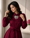 Women's Premium Ruffle Front Belted Co-Ord Set – High Low Shirt Kurti with Trouser (C-5)