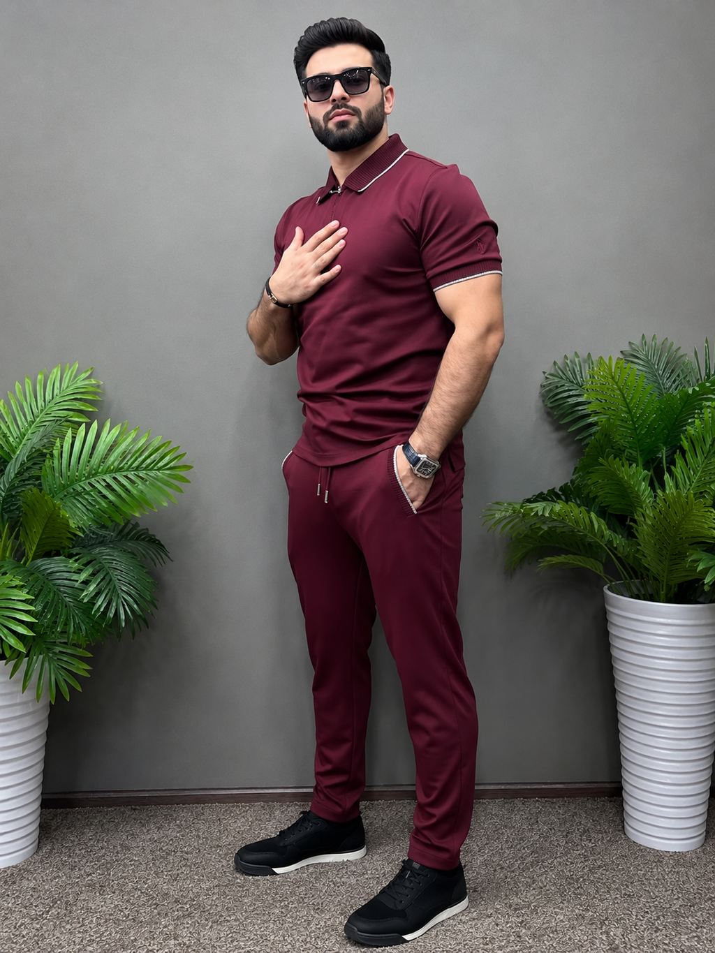LI-140 | Classic Maroon Polo Twin Set – Premium Fit