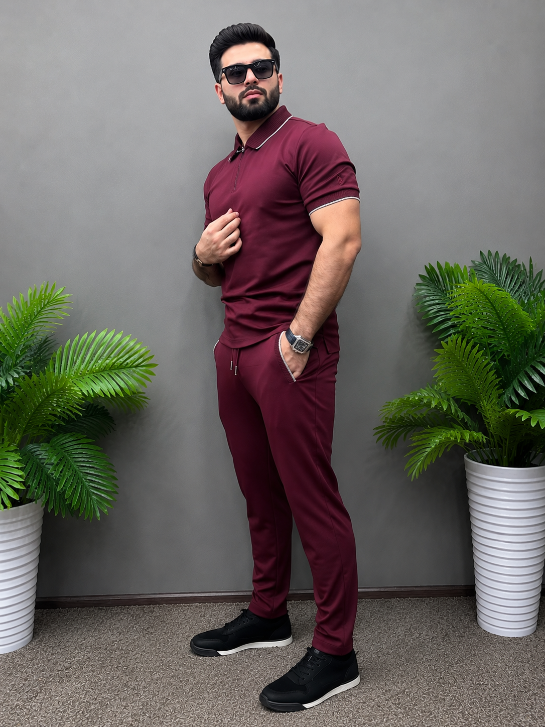 LI-140 | Classic Maroon Polo Twin Set – Premium Fit