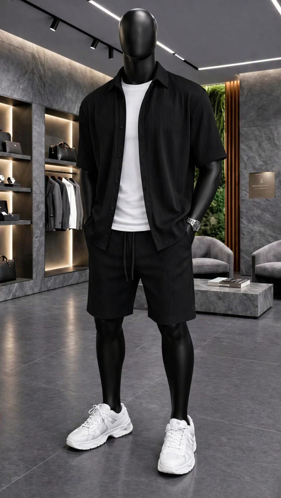 LI-87  MENS ELITE CO-ORD SET – TEXTURED BUTTON SHIRT WITH SHORTS | SUMMER COLLECTION