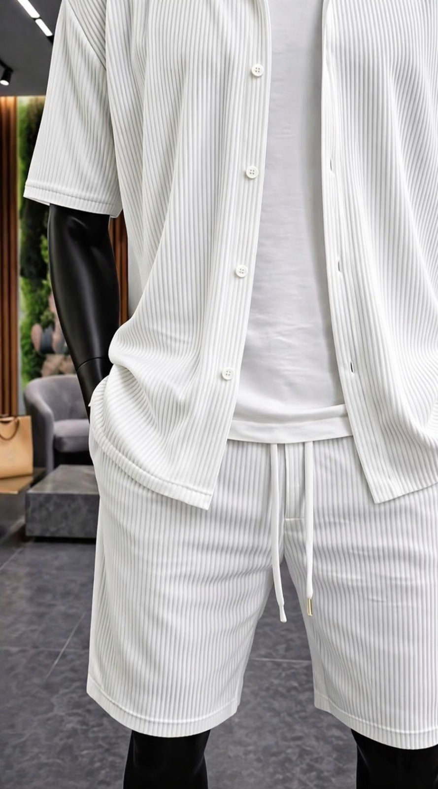 LI-87  MENS ELITE CO-ORD SET – TEXTURED BUTTON SHIRT WITH SHORTS | SUMMER COLLECTION