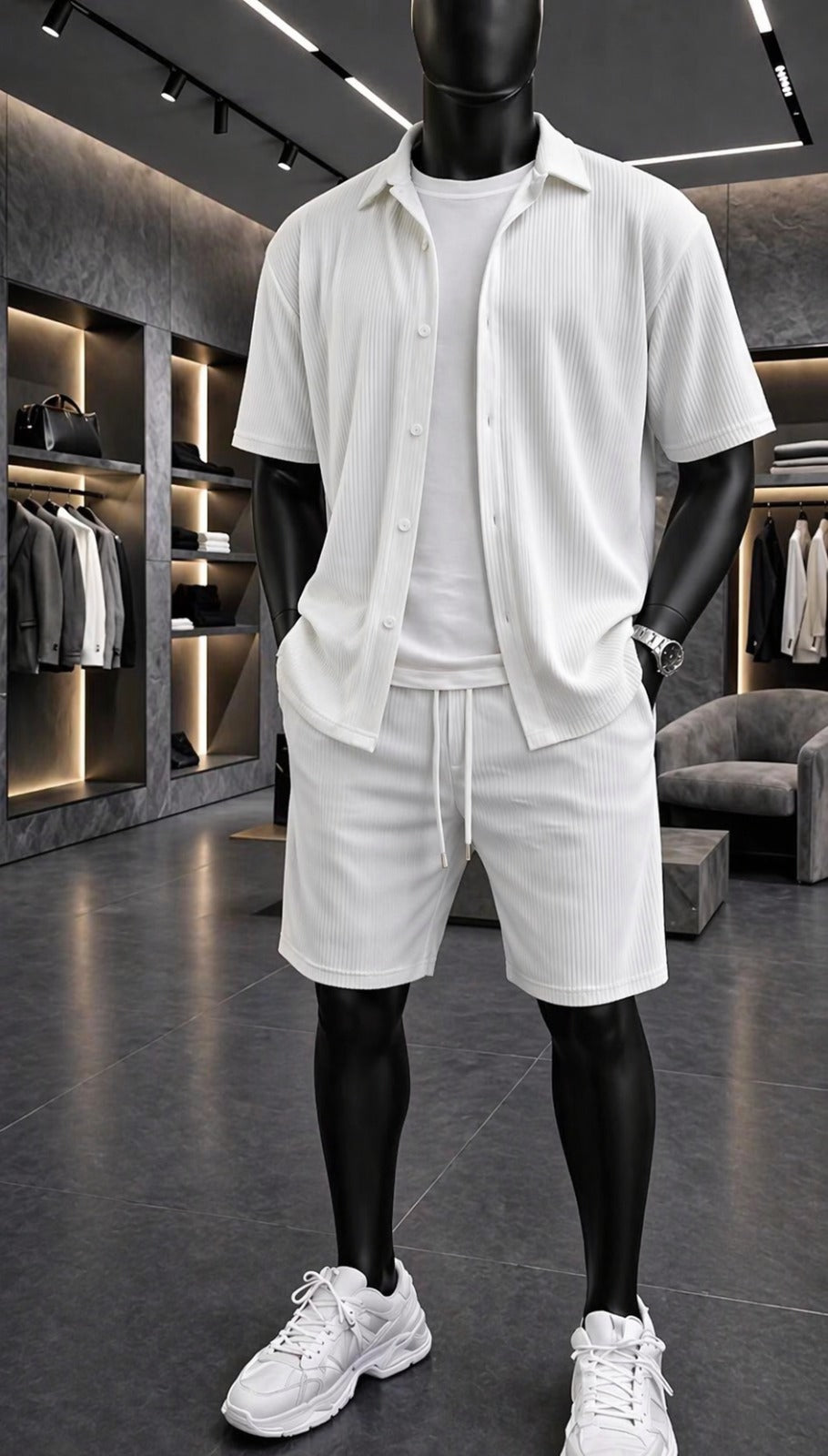 LI-87  MENS ELITE CO-ORD SET – TEXTURED BUTTON SHIRT WITH SHORTS | SUMMER COLLECTION