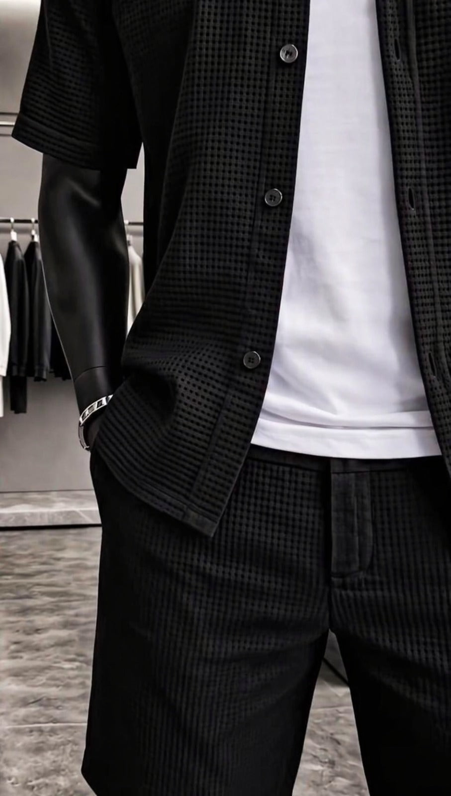 LI-88  MEN’S ÉLITE GRID TEXTURE SET – MODERN SUMMER CO-ORD