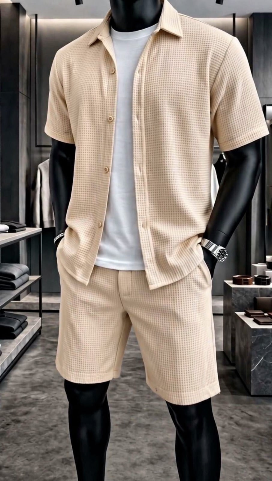 LI-88  MEN’S ÉLITE GRID TEXTURE SET – MODERN SUMMER CO-ORD