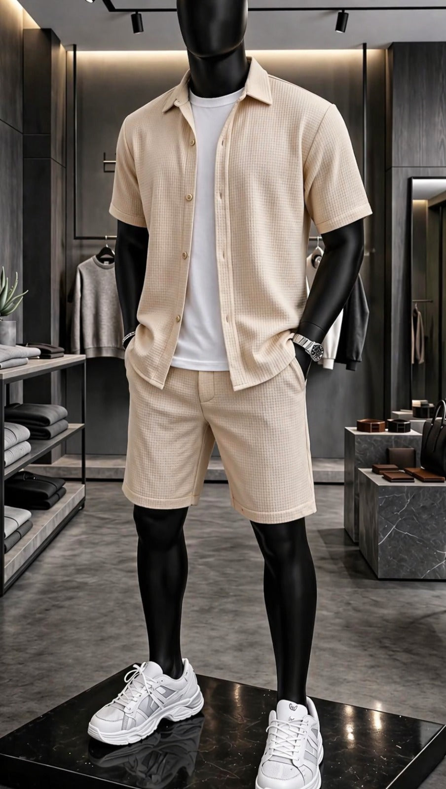 LI-88  MEN’S ÉLITE GRID TEXTURE SET – MODERN SUMMER CO-ORD