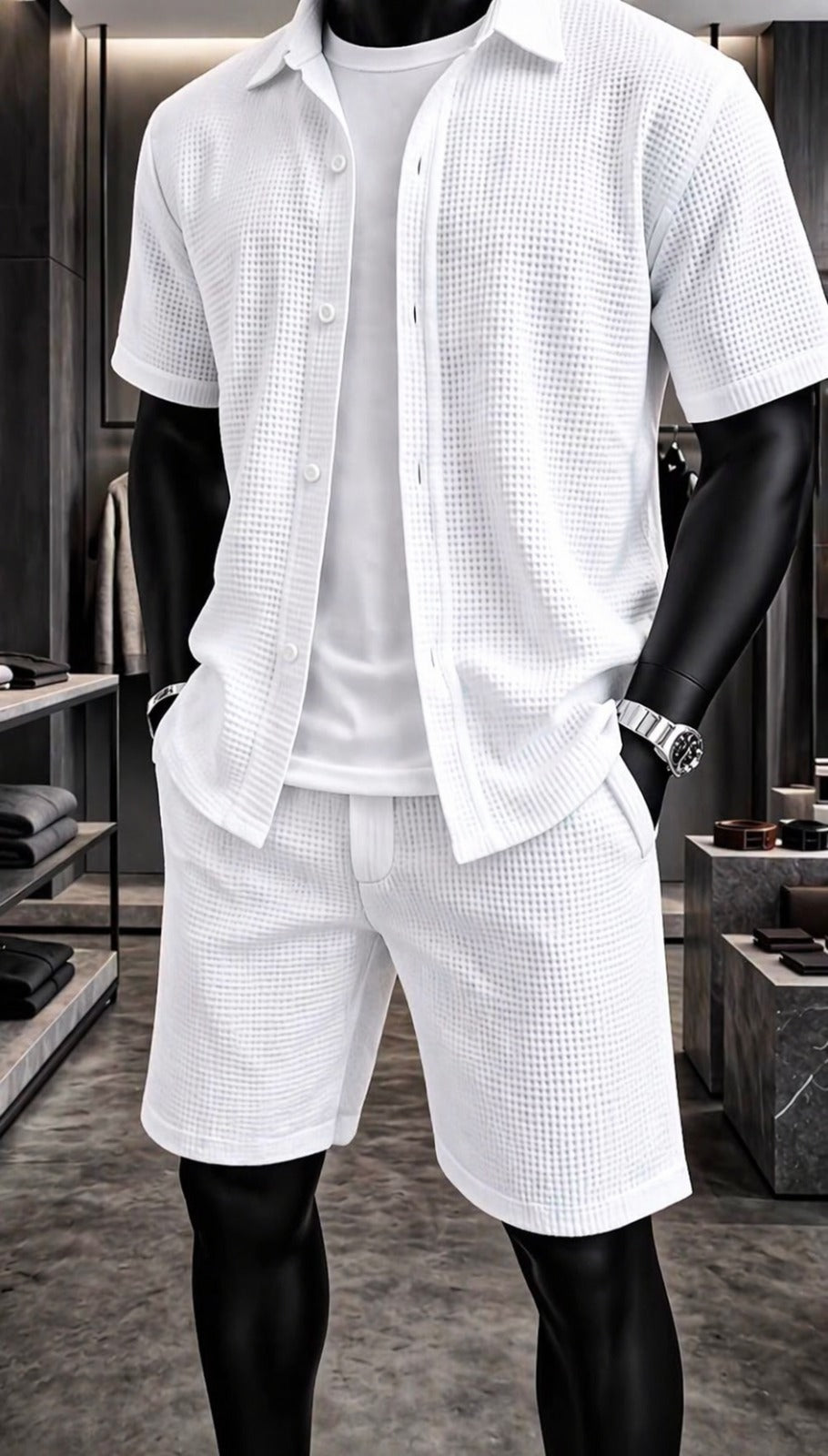 LI-88  MEN’S ÉLITE GRID TEXTURE SET – MODERN SUMMER CO-ORD