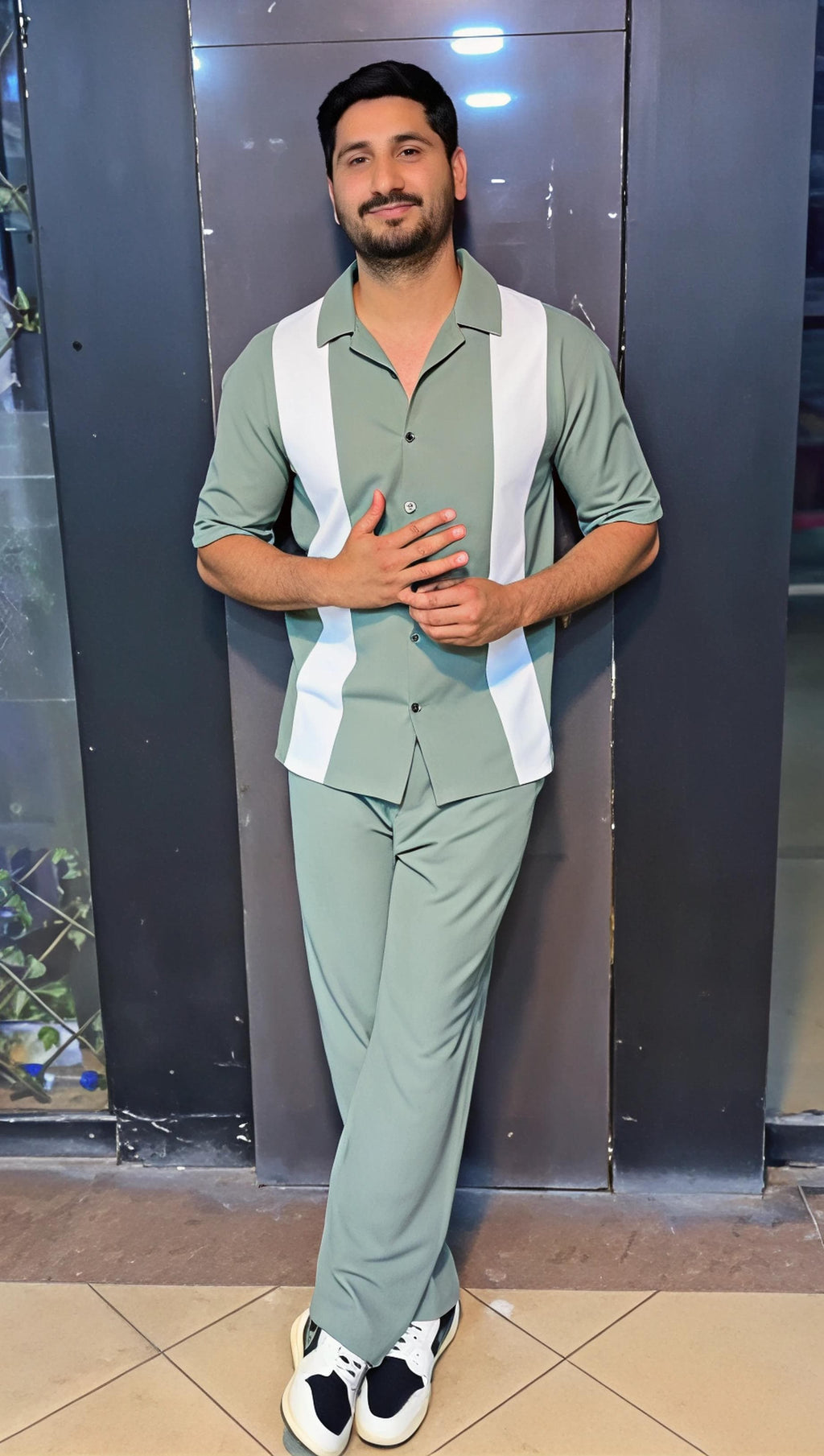 Q-03 Retro Stripe Co-Ord – Sage Edition