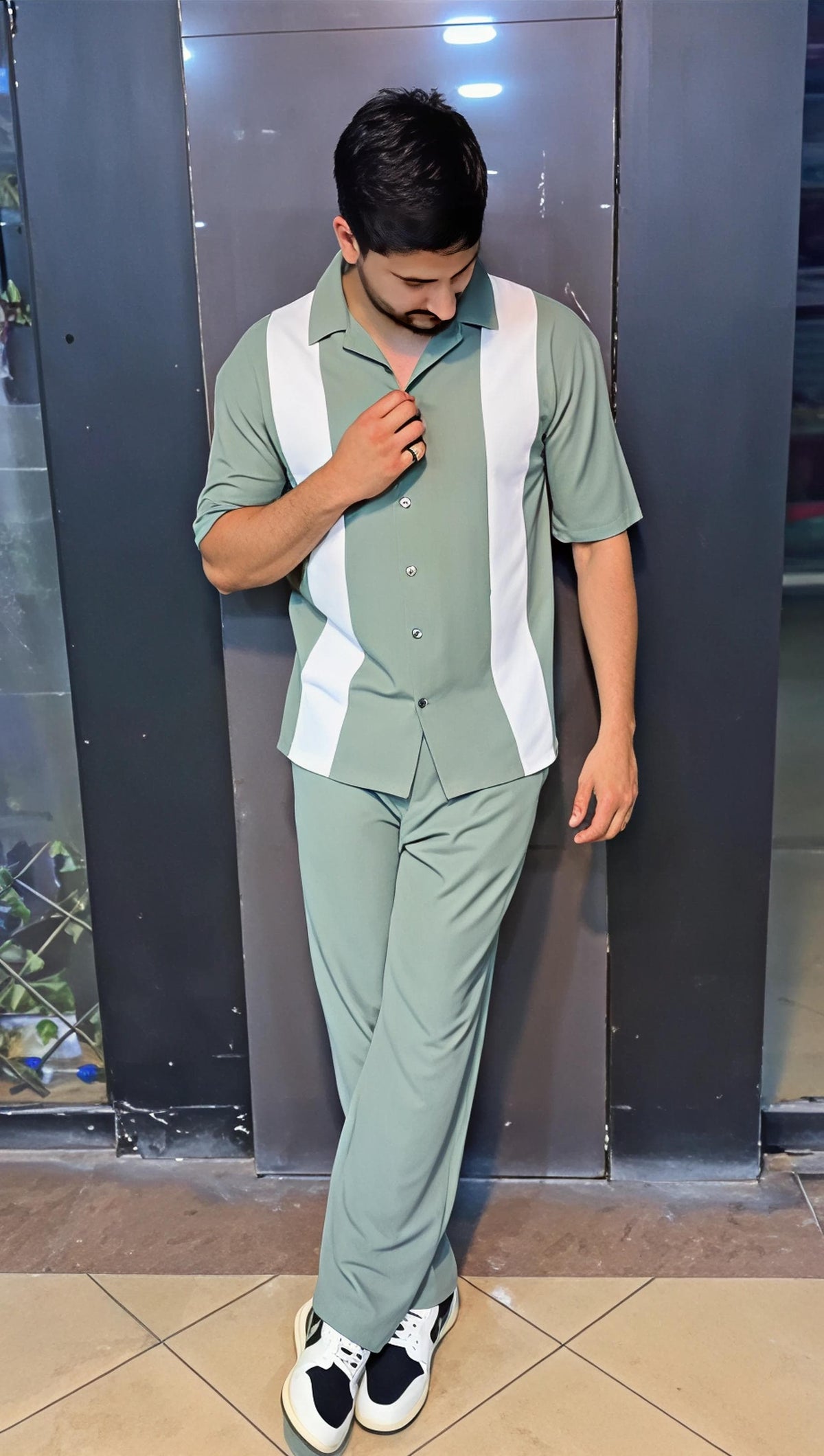Q-03 Retro Stripe Co-Ord – Sage Edition