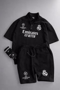 LI-86  MENS ATHLEISURE FOOTBALL INSPIRED SET – SLIM FIT HALF ZIP & SHORTS