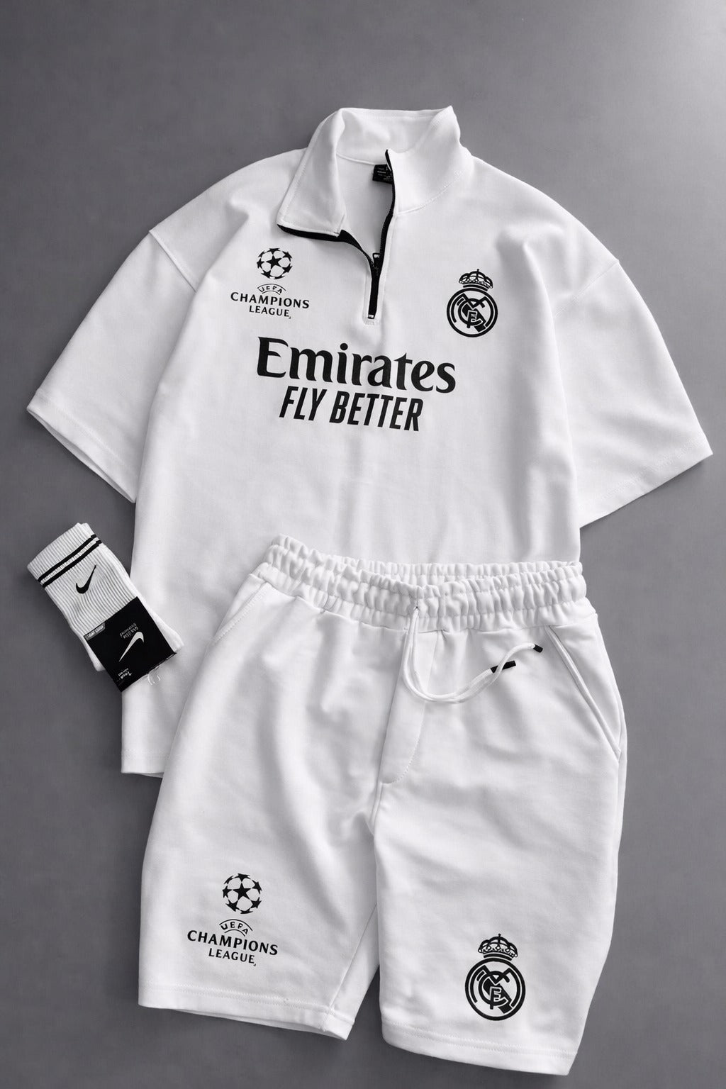 LI-86  MENS ATHLEISURE FOOTBALL INSPIRED SET – SLIM FIT HALF ZIP & SHORTS