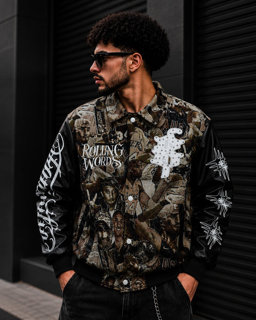(CJ-24) Rolling Words Premium Graphic Bomber Jacket