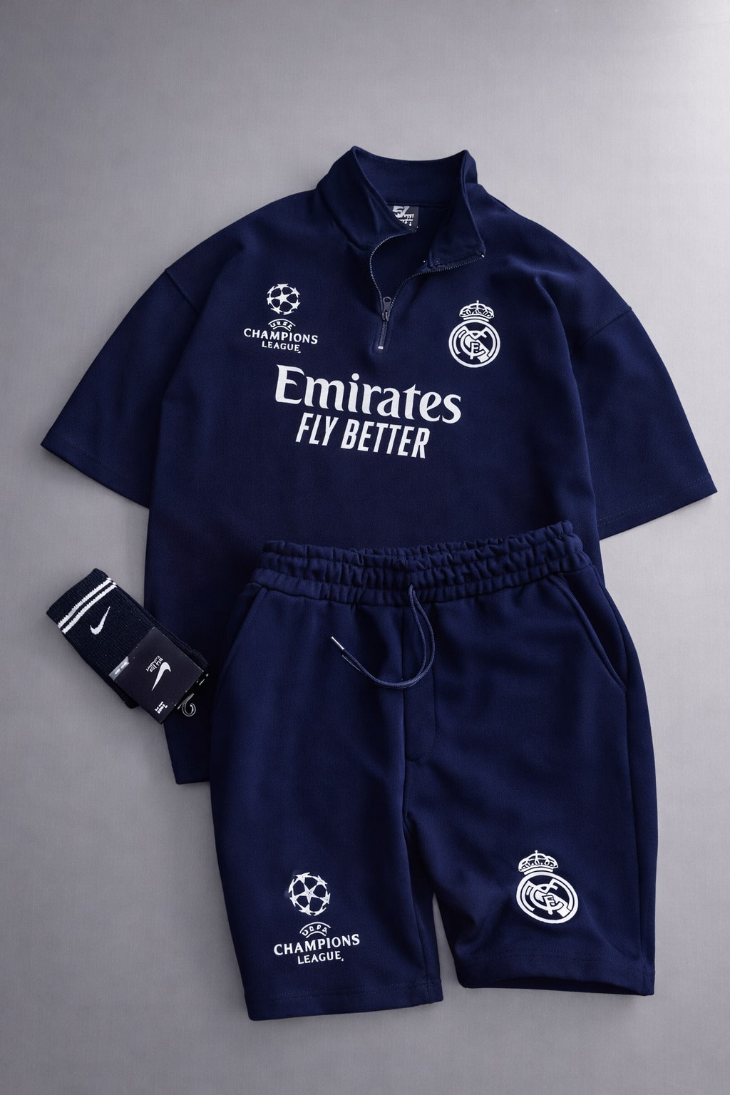 LI-86  MENS ATHLEISURE FOOTBALL INSPIRED SET – SLIM FIT HALF ZIP & SHORTS