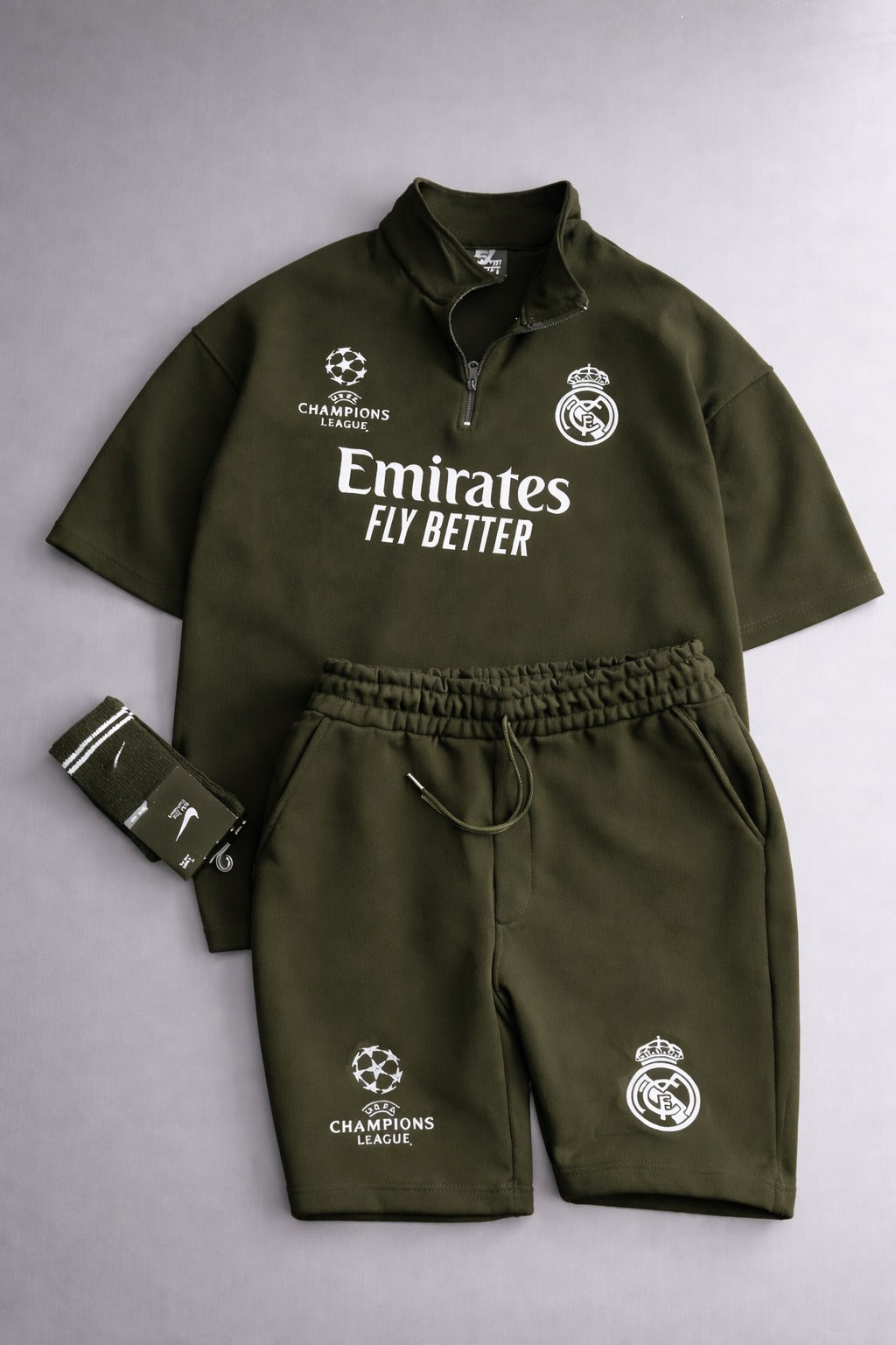 LI-86  MENS ATHLEISURE FOOTBALL INSPIRED SET – SLIM FIT HALF ZIP & SHORTS