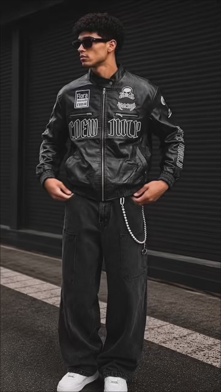 (CJ-25) Men's Urban Streetwear Faux Leather Biker Jacket