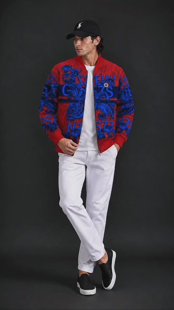 (CJ-21) Men's Royal  Baroque Printed Bomber Jacket