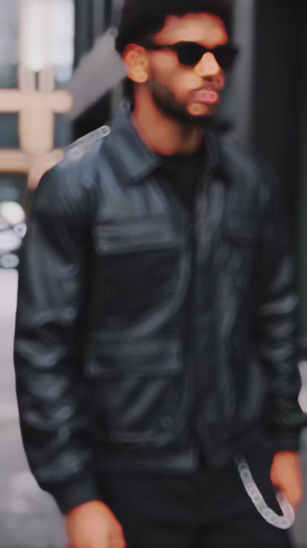 (CJ-20) Premium Black Cargo Leather Jacket
