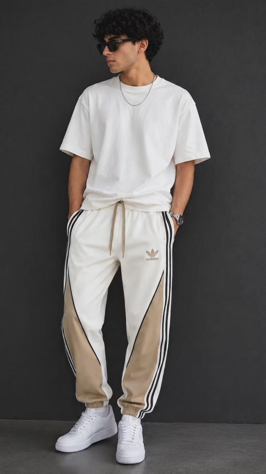 BT- 007 | Urban Contrast Track Pants – White & Beige