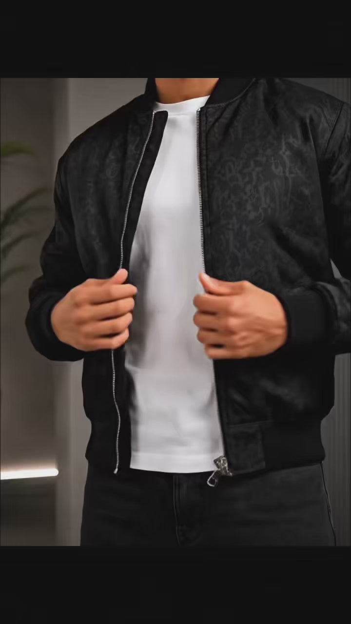 (CJ-31) Men's Bomber Jacket and Wide-Leg Denim Outfit Set