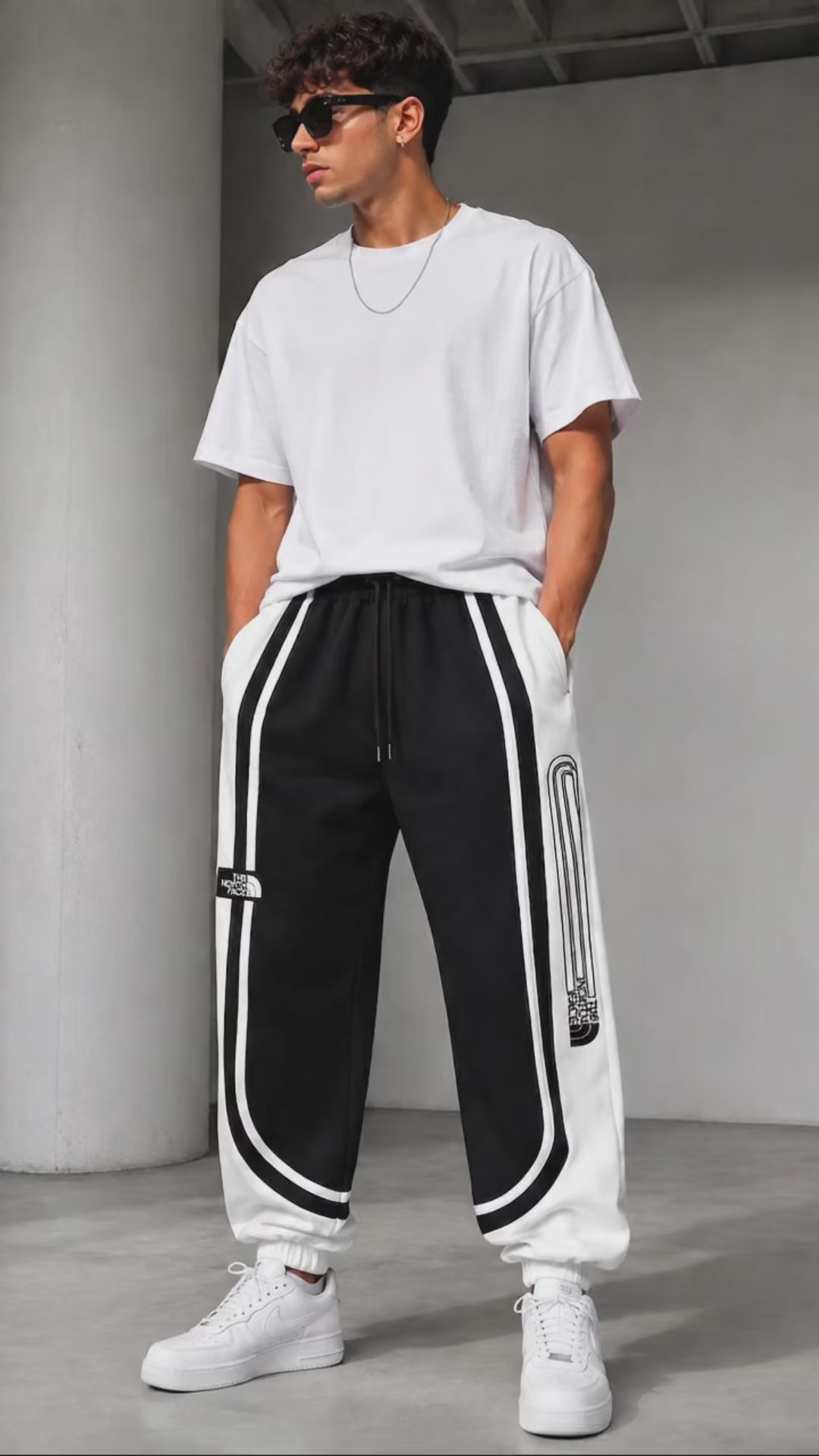 BT - 011 | AARA Black & White Premium Track Pants – Contrast Panel Streetwear