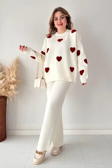 Ch # 471  Heart printed winter fleece co ord Set
